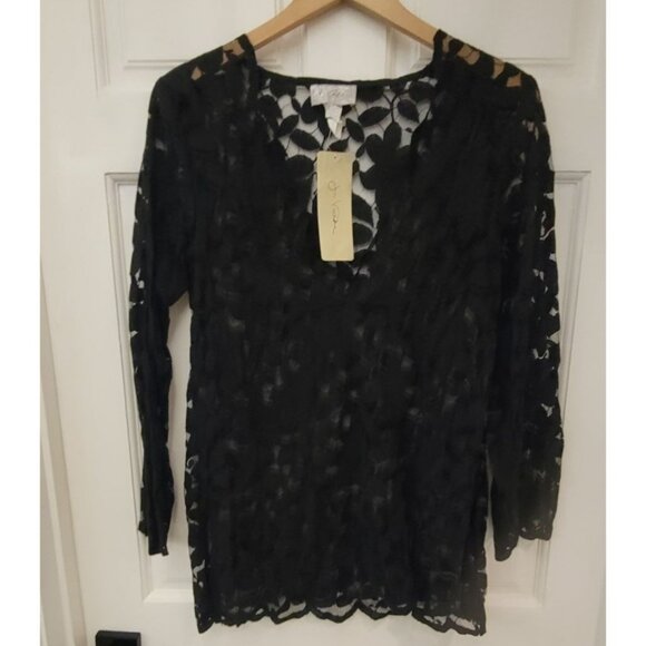 J. Valdi black lace swimsuit coverup eyelet New See through - Picture 1 of 16